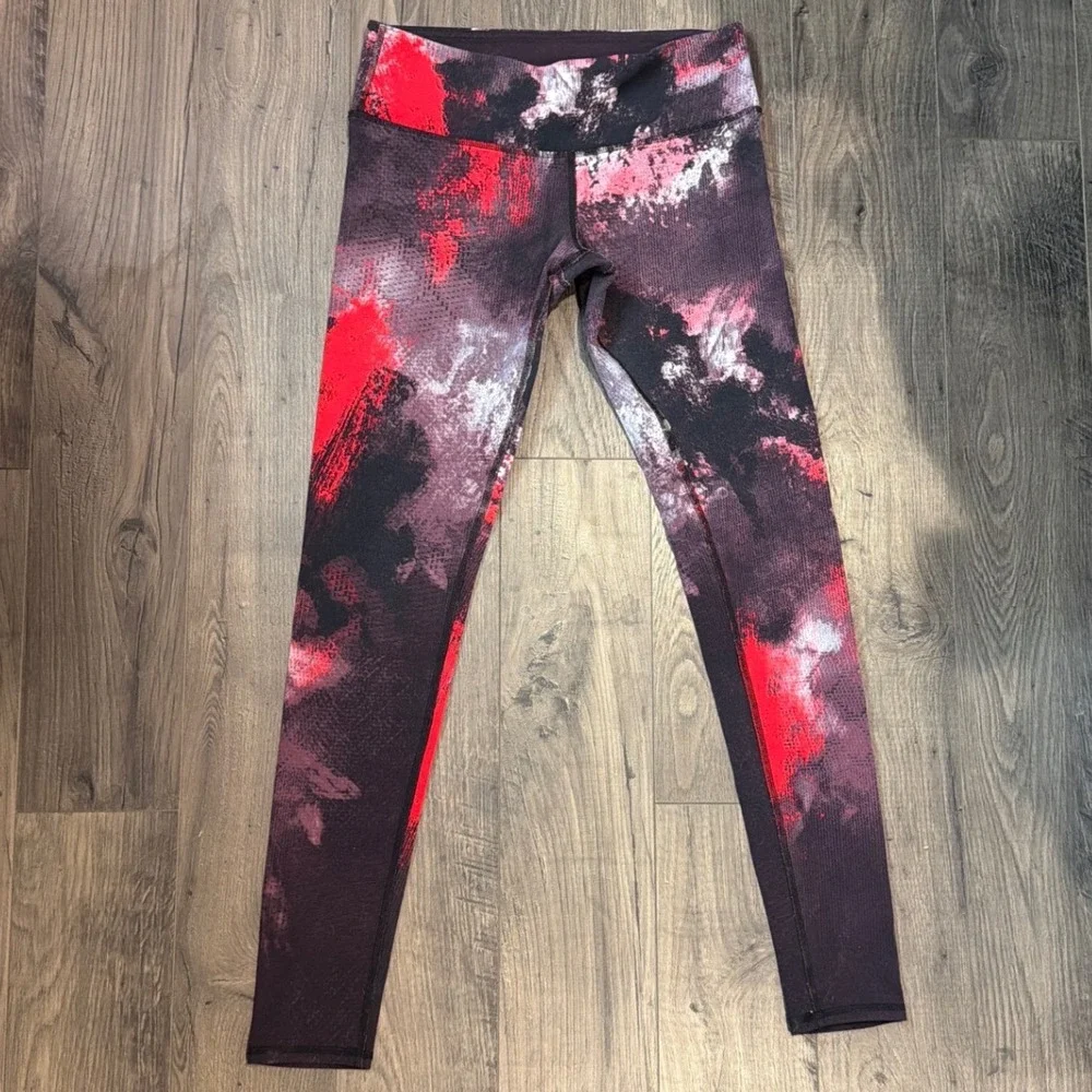 Alo Yoga Airbrush Leggings Red Black Purple Abstract Brushstroke‎ Print Womens M